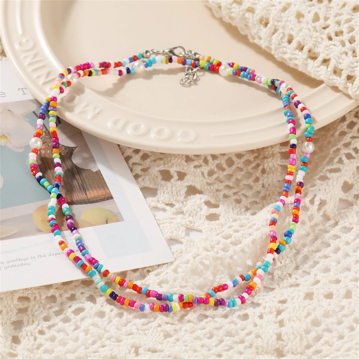 Multicolor Howlite & Silver-Plated Beaded Necklace