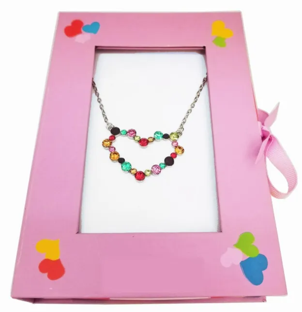 MULTICOLORED CRYSTAL HEART NECKLACE