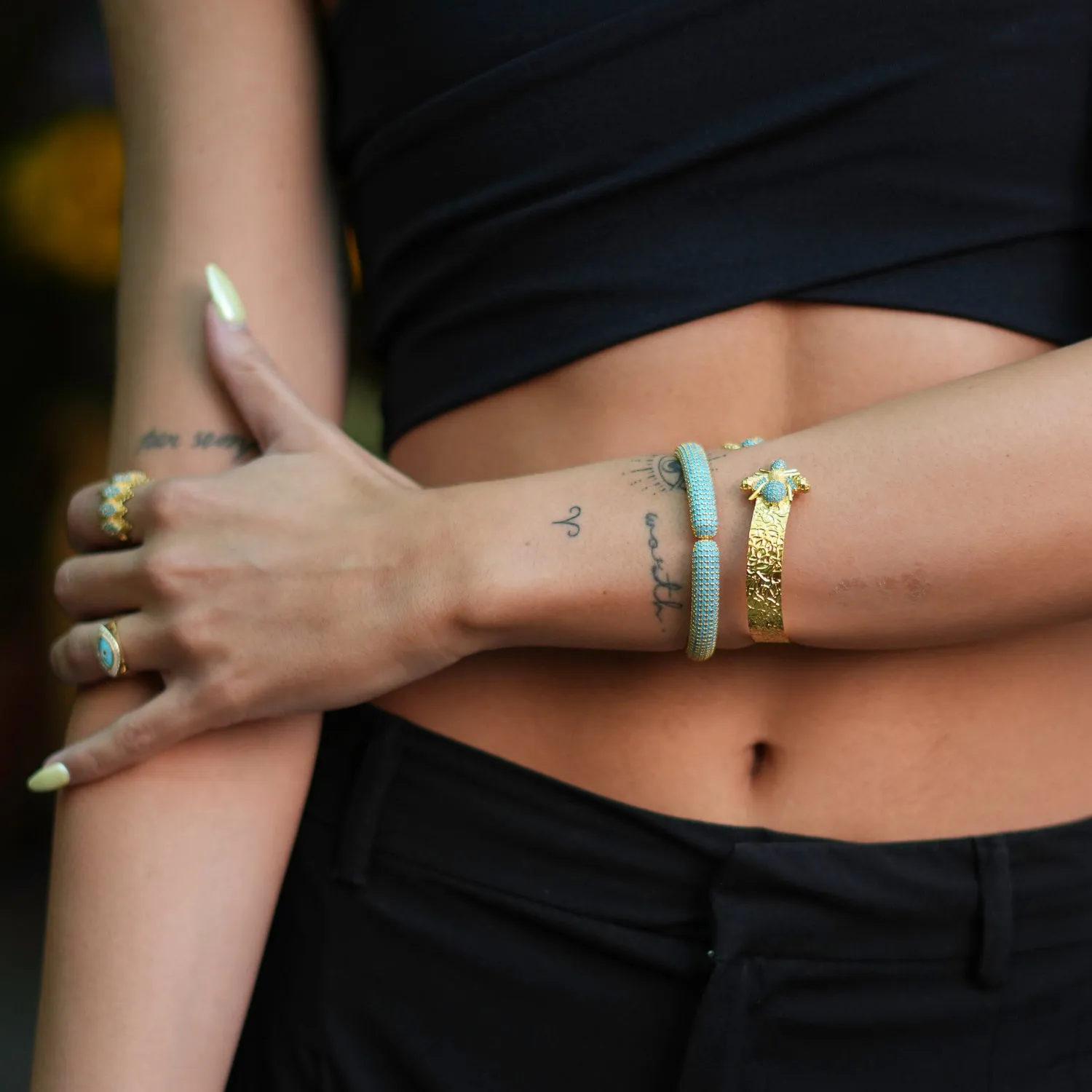 Mystic Design Gold & Turquoise Honey Bee Cuff Bracelet