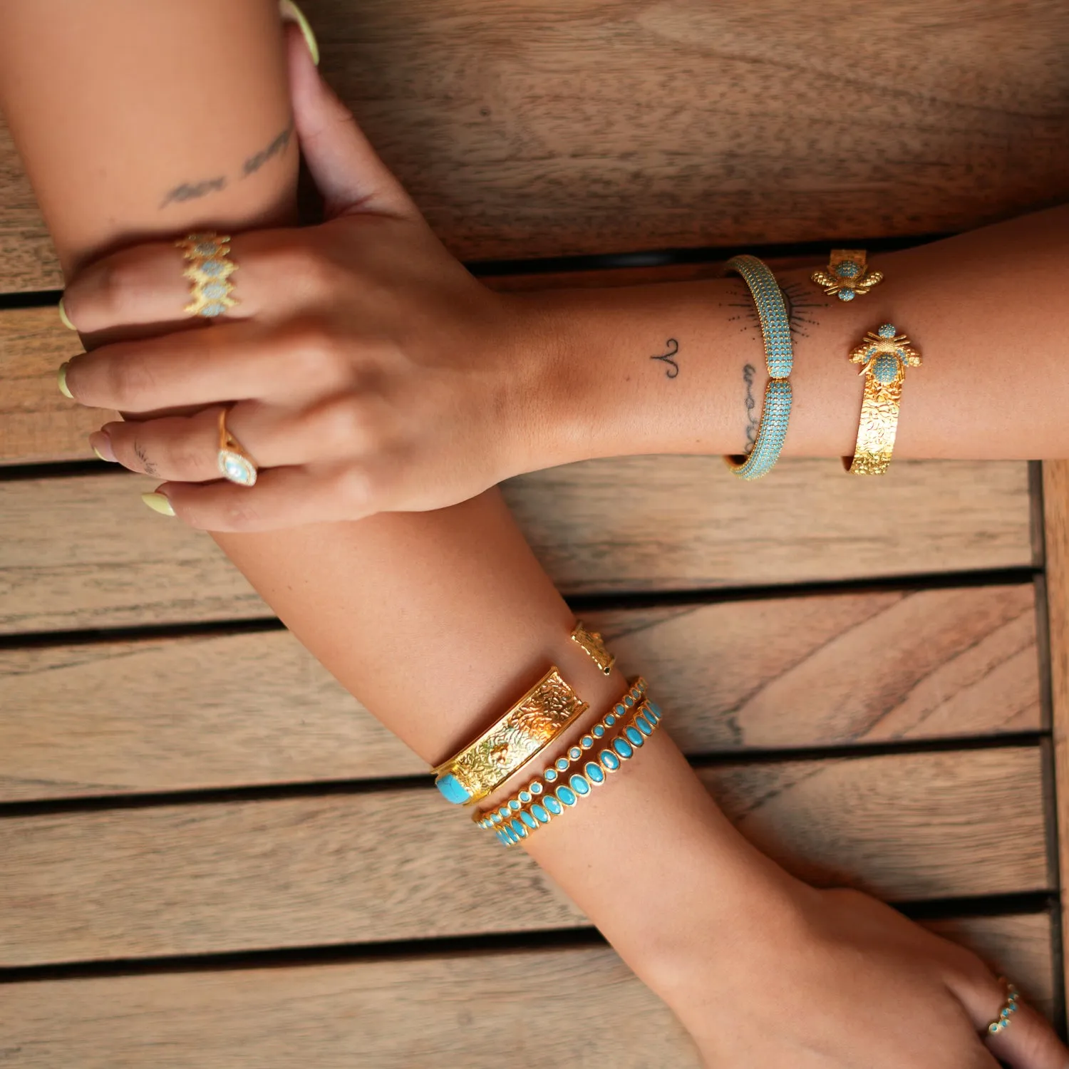 Mystic Design Gold & Turquoise Honey Bee Cuff Bracelet