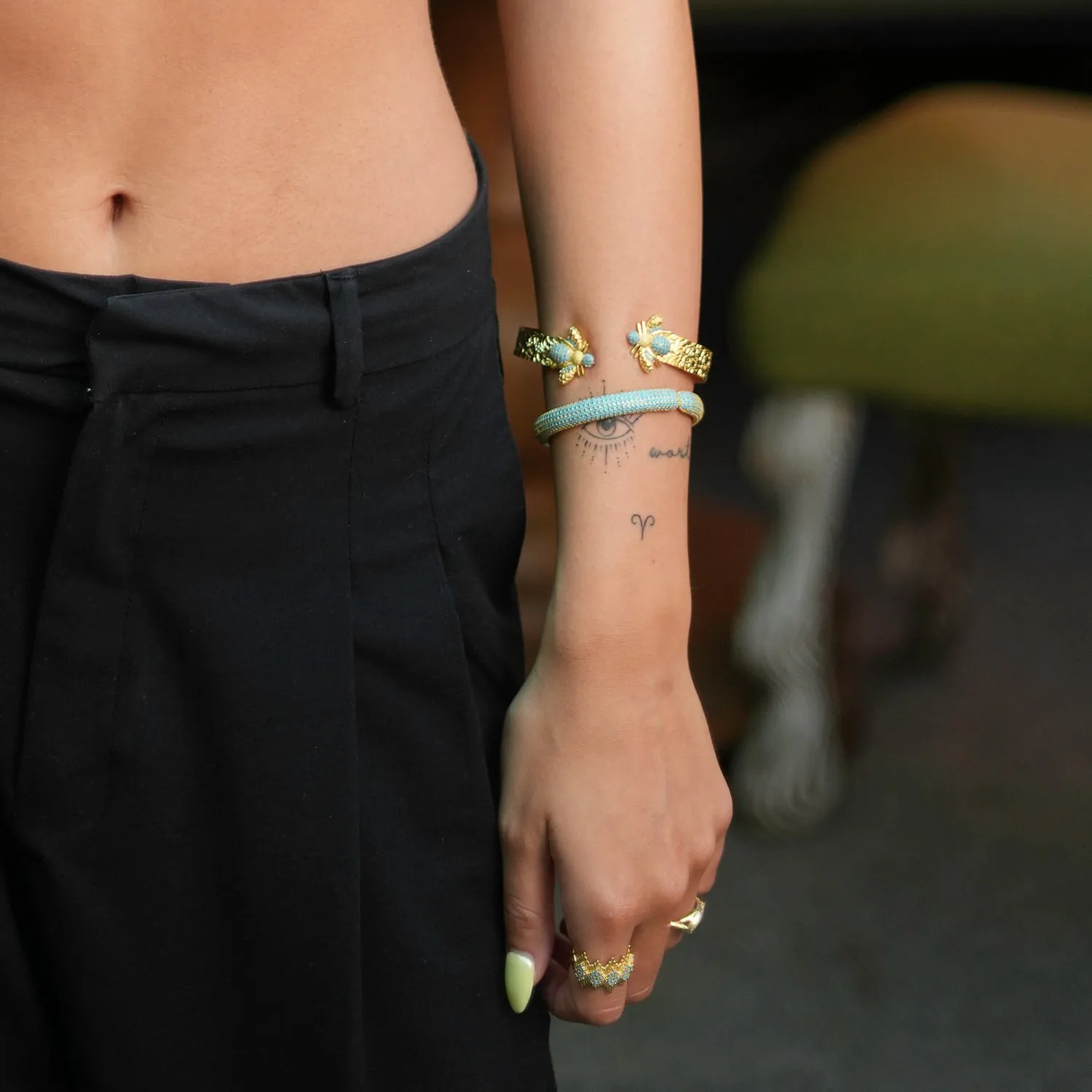 Mystic Design Gold & Turquoise Honey Bee Cuff Bracelet