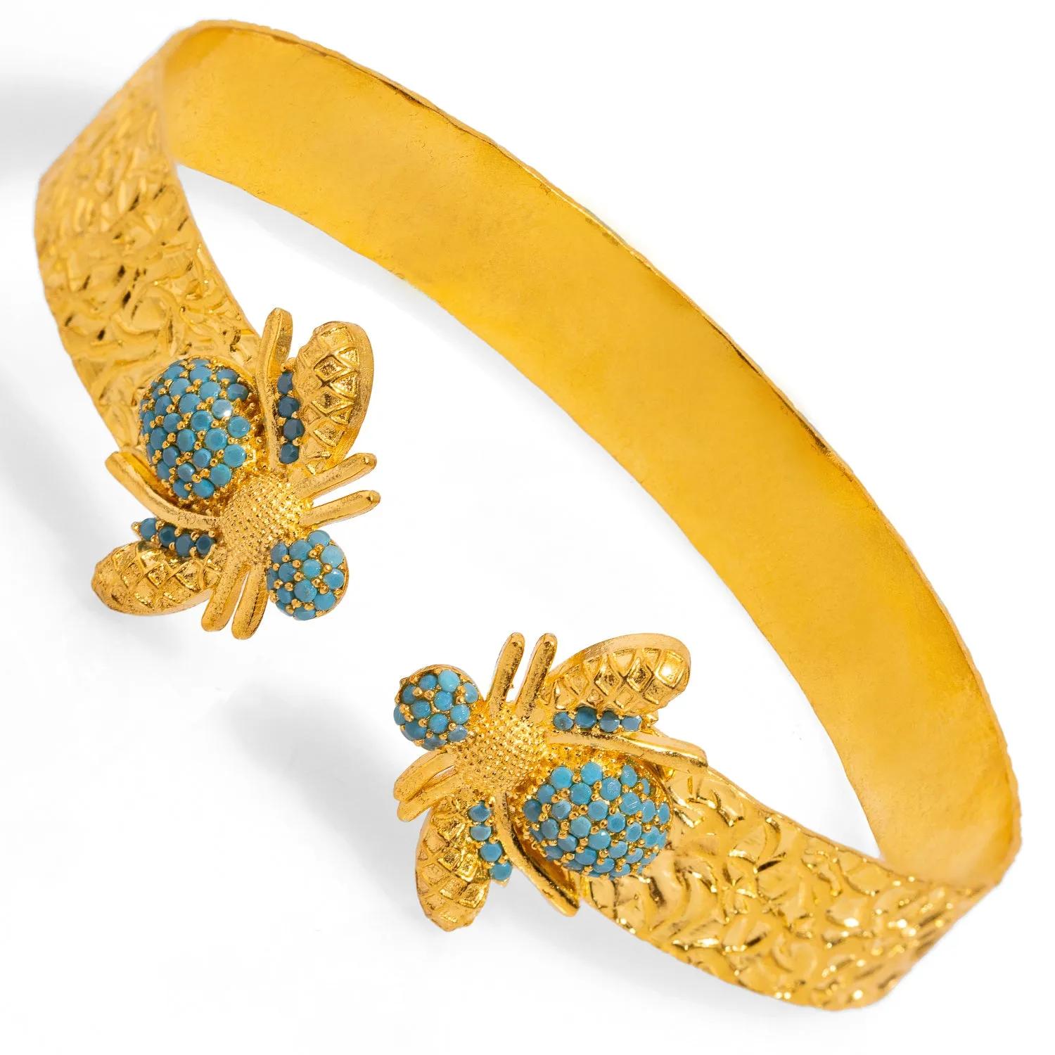 Mystic Design Gold & Turquoise Honey Bee Cuff Bracelet
