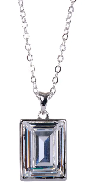 N7163 Rhodium Swarovski  Rectangle Pendant Necklace