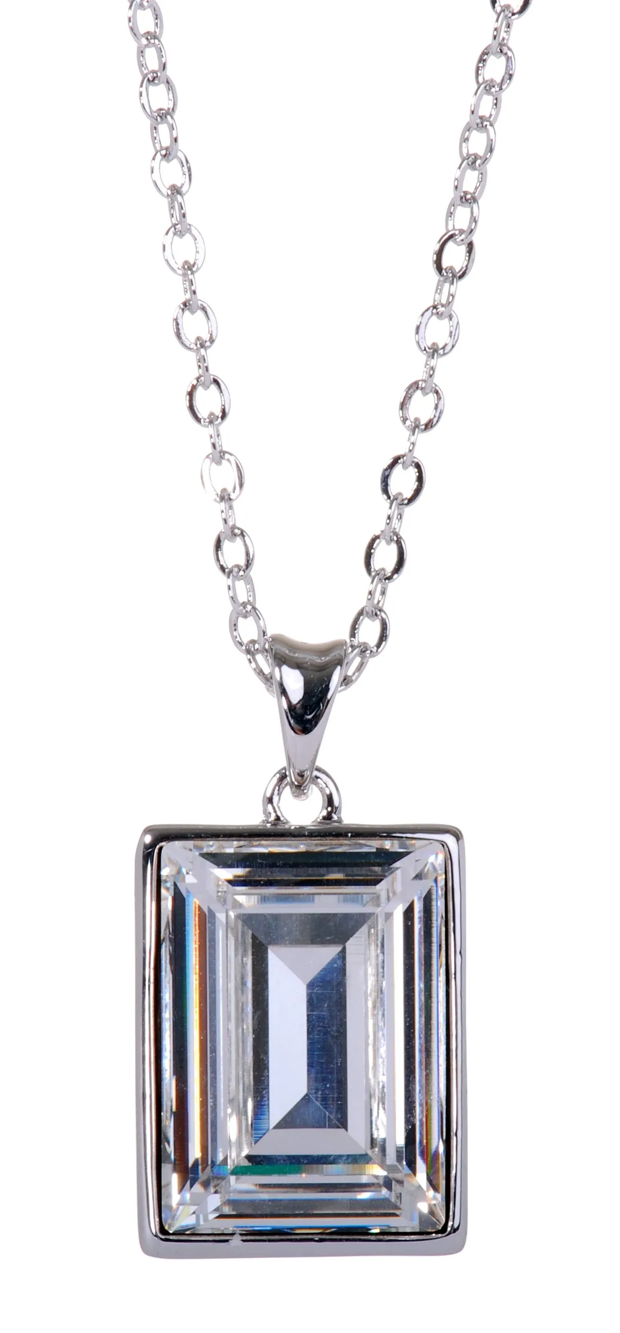 N7163 Rhodium Swarovski  Rectangle Pendant Necklace