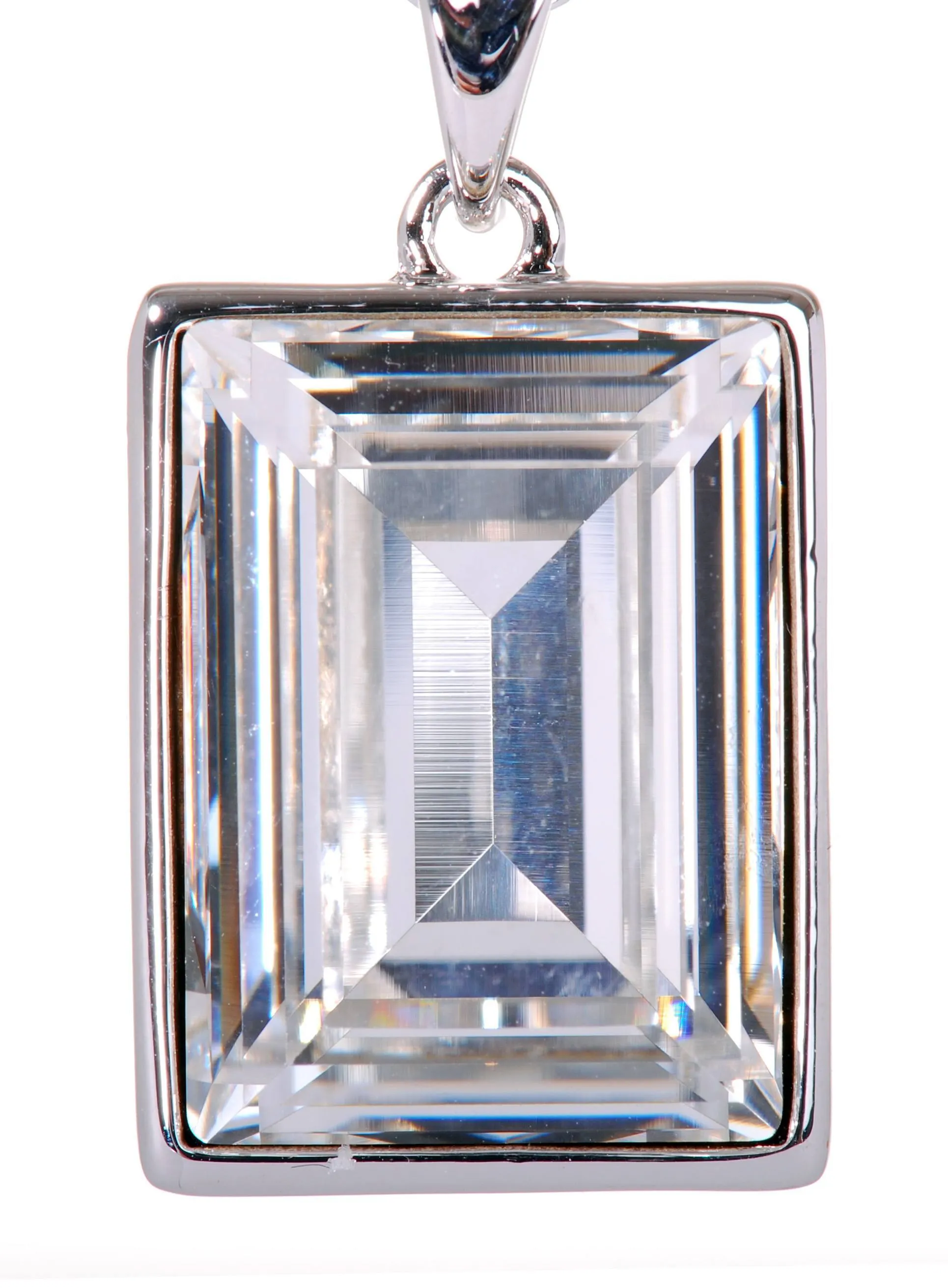 N7163 Rhodium Swarovski  Rectangle Pendant Necklace