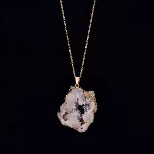 Natural Agate Quartz Geode Slice Pendant Crystal Necklace