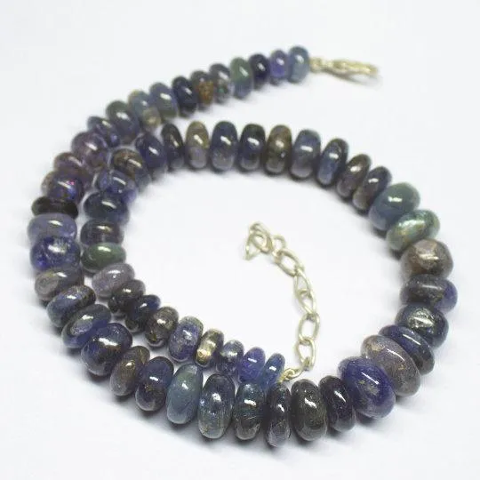 Natural Blue Kyanite Smooth Rondelle Beads Necklace 8mm 14.5mm 16inches