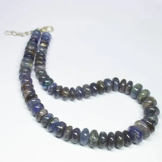 Natural Blue Kyanite Smooth Rondelle Beads Necklace 8mm 14.5mm 16inches