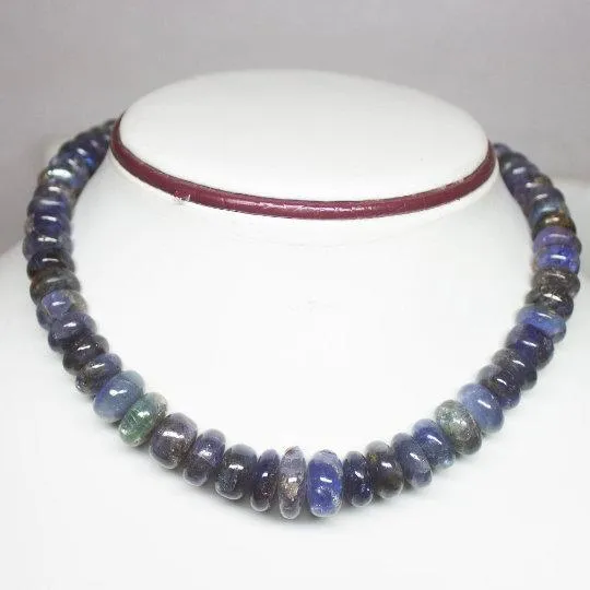 Natural Blue Kyanite Smooth Rondelle Beads Necklace 8mm 14.5mm 16inches