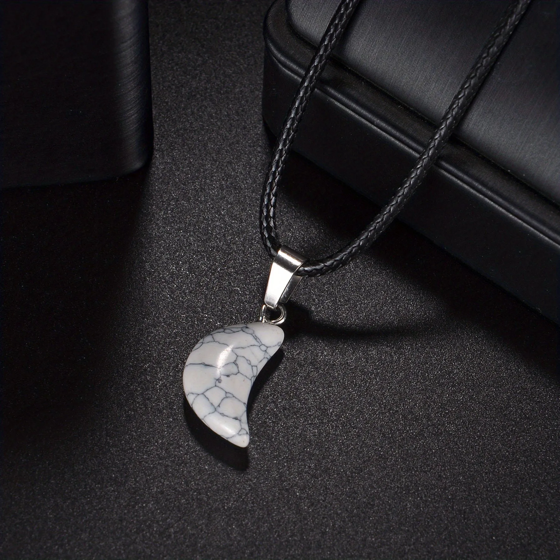 Natural Crystal Crescent Pendant Necklace Reiki Polished Mineral Jewelry