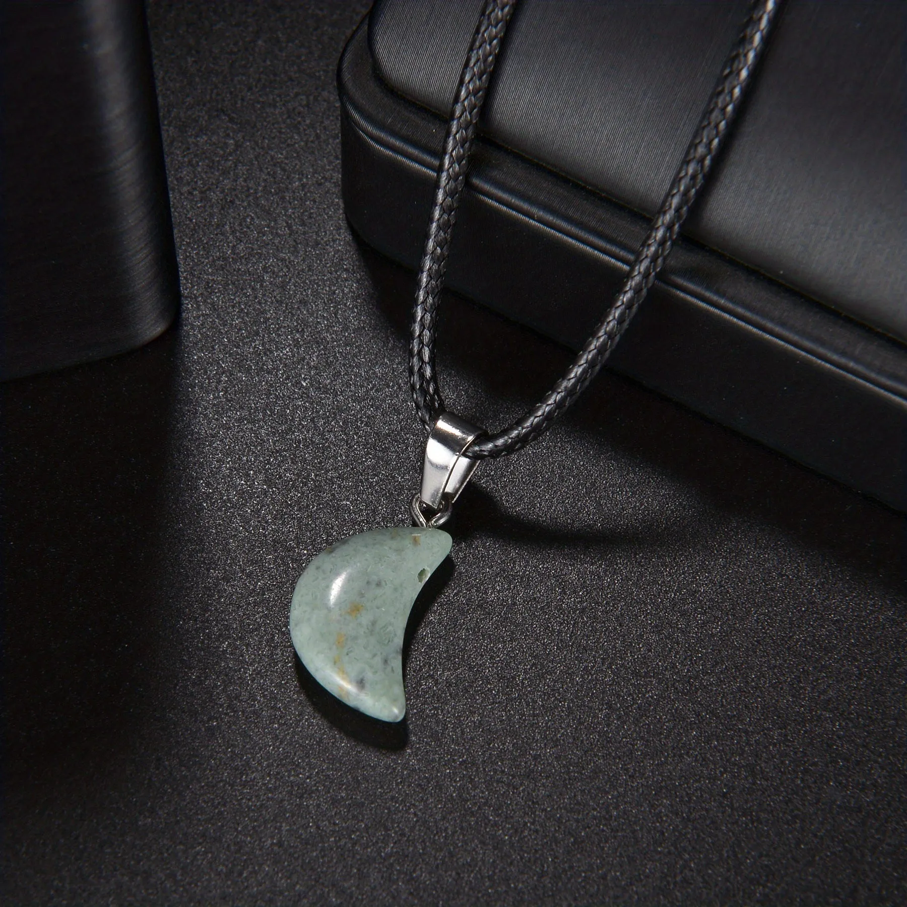 Natural Crystal Crescent Pendant Necklace Reiki Polished Mineral Jewelry