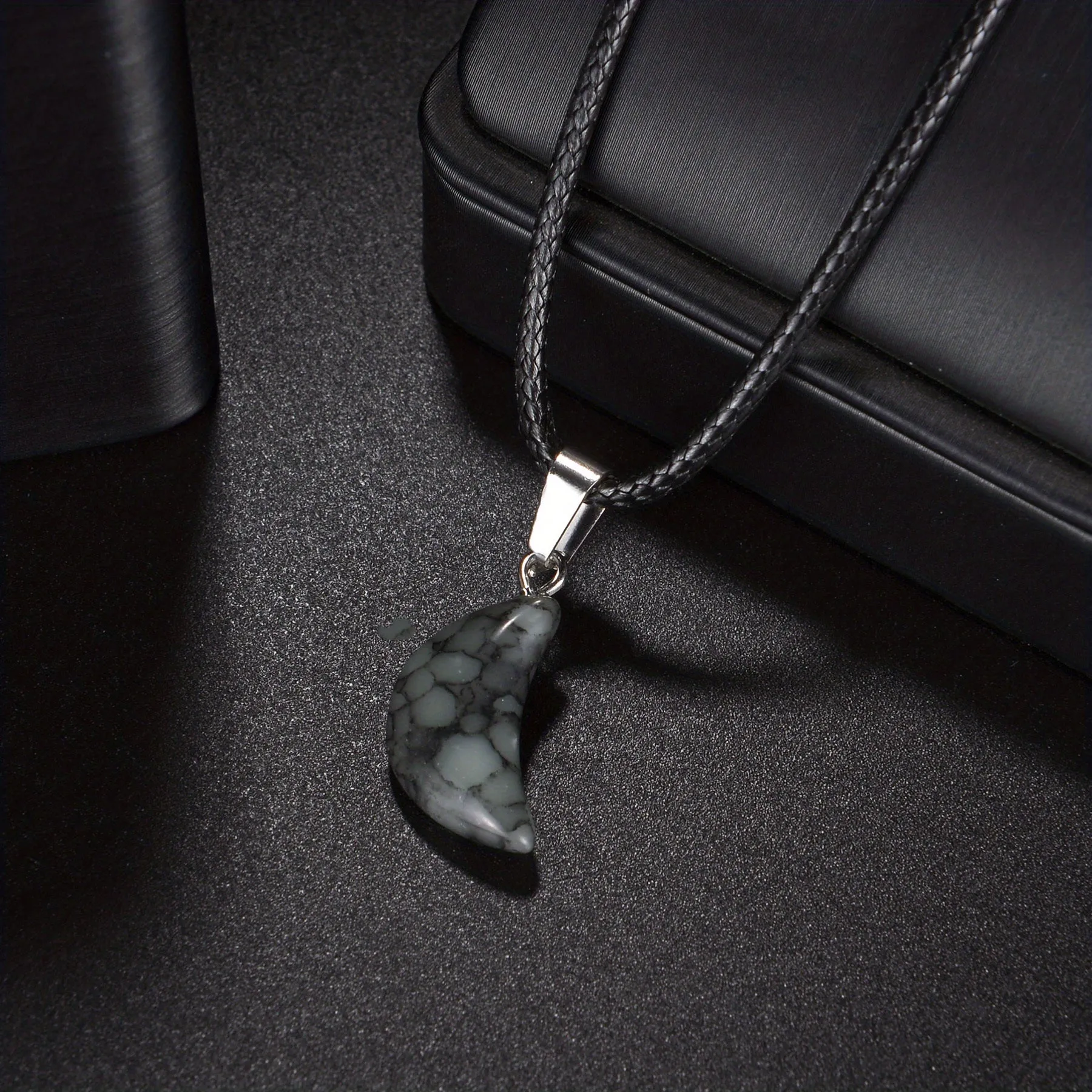Natural Crystal Crescent Pendant Necklace Reiki Polished Mineral Jewelry