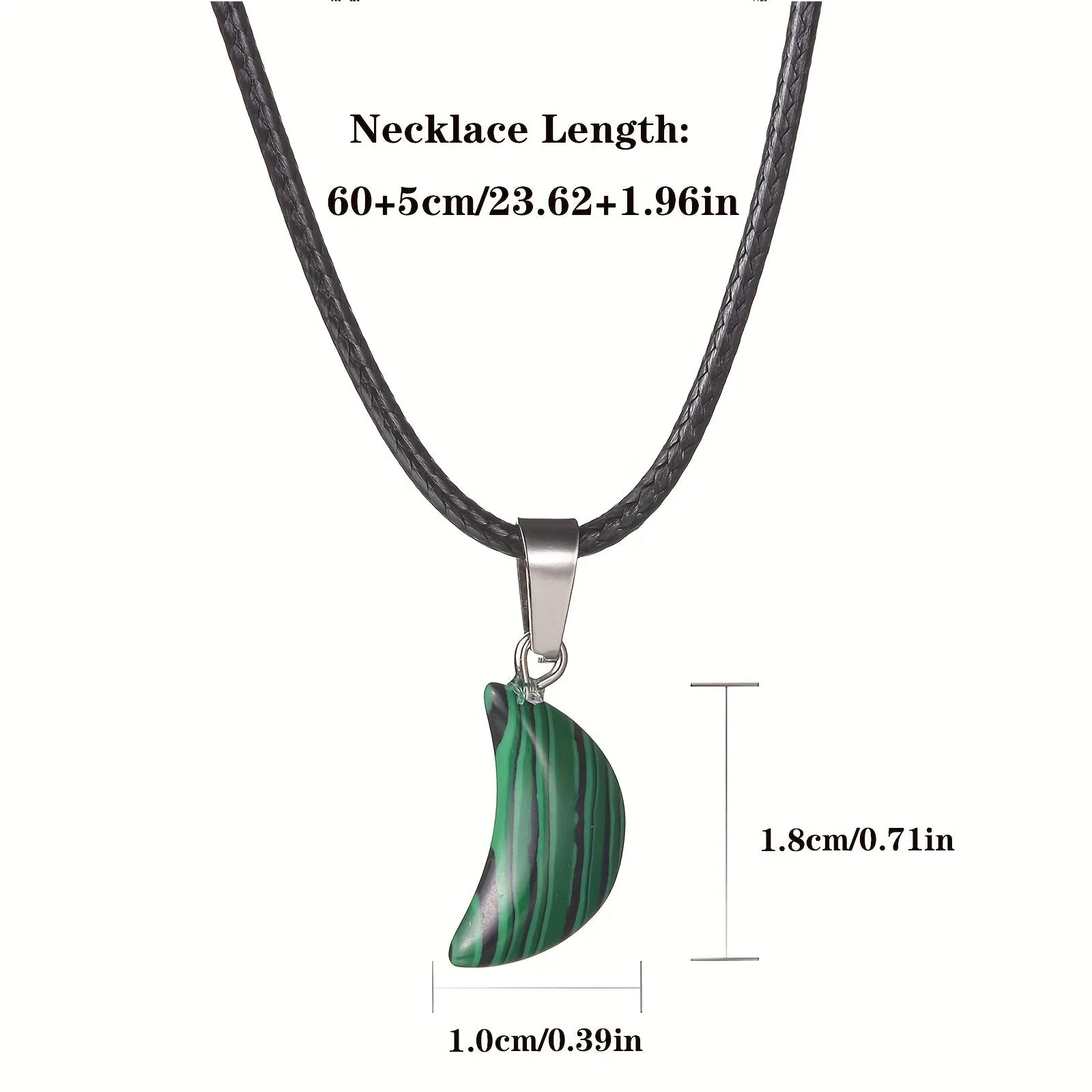 Natural Crystal Crescent Pendant Necklace Reiki Polished Mineral Jewelry