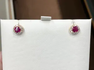 Natural Ruby And Diamond Gold Stud Earrings