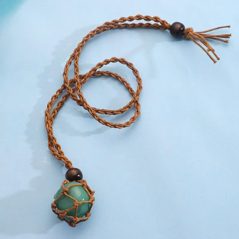 Natural Stone Crystal Raw Stone Mesh Necklace Pendant