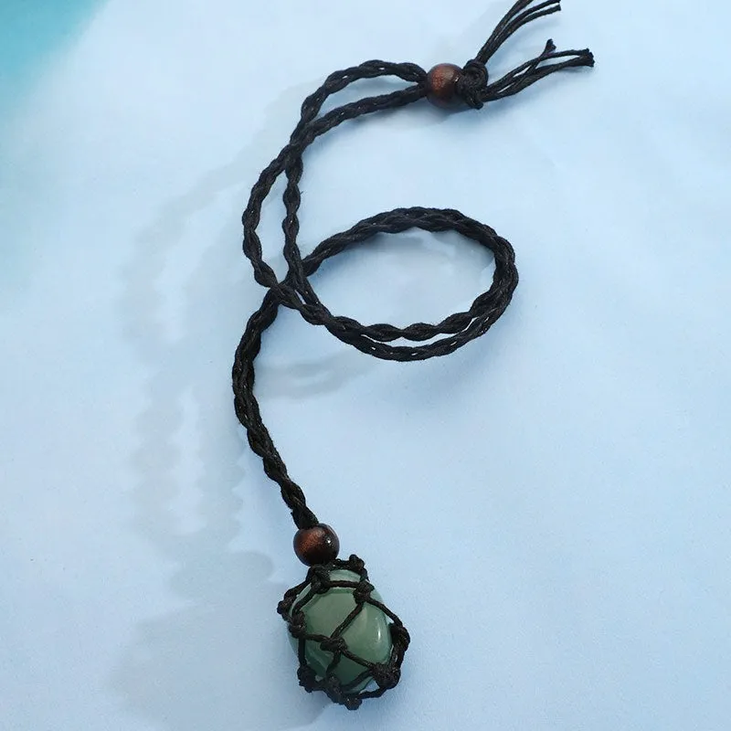 Natural Stone Crystal Raw Stone Mesh Necklace Pendant