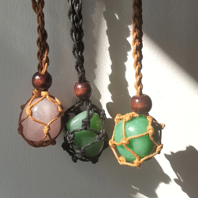 Natural Stone Crystal Raw Stone Mesh Necklace Pendant