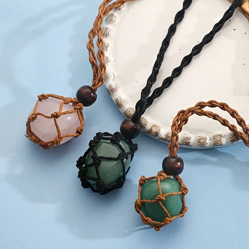 Natural Stone Crystal Raw Stone Mesh Necklace Pendant