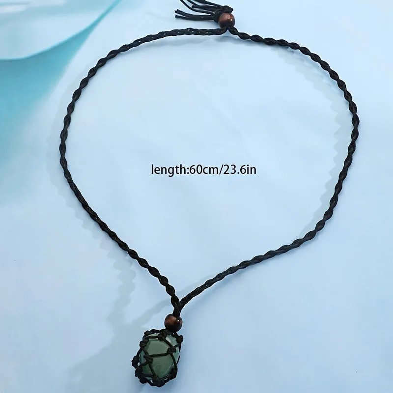 Natural Stone Crystal Raw Stone Mesh Necklace Pendant