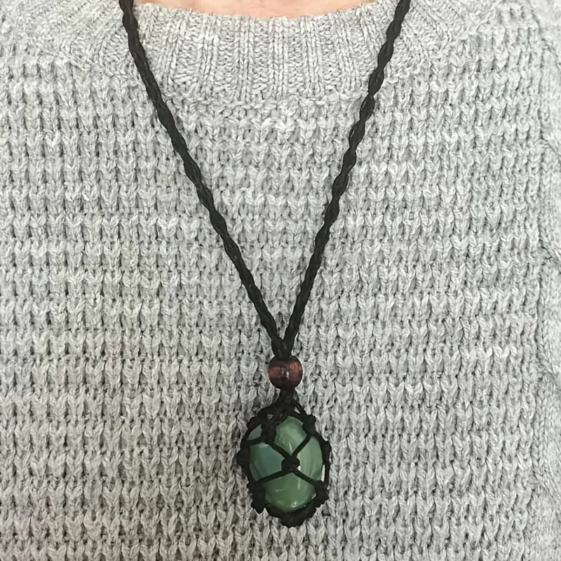 Natural Stone Crystal Raw Stone Mesh Necklace Pendant