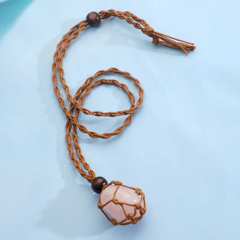 Natural Stone Crystal Raw Stone Mesh Necklace Pendant