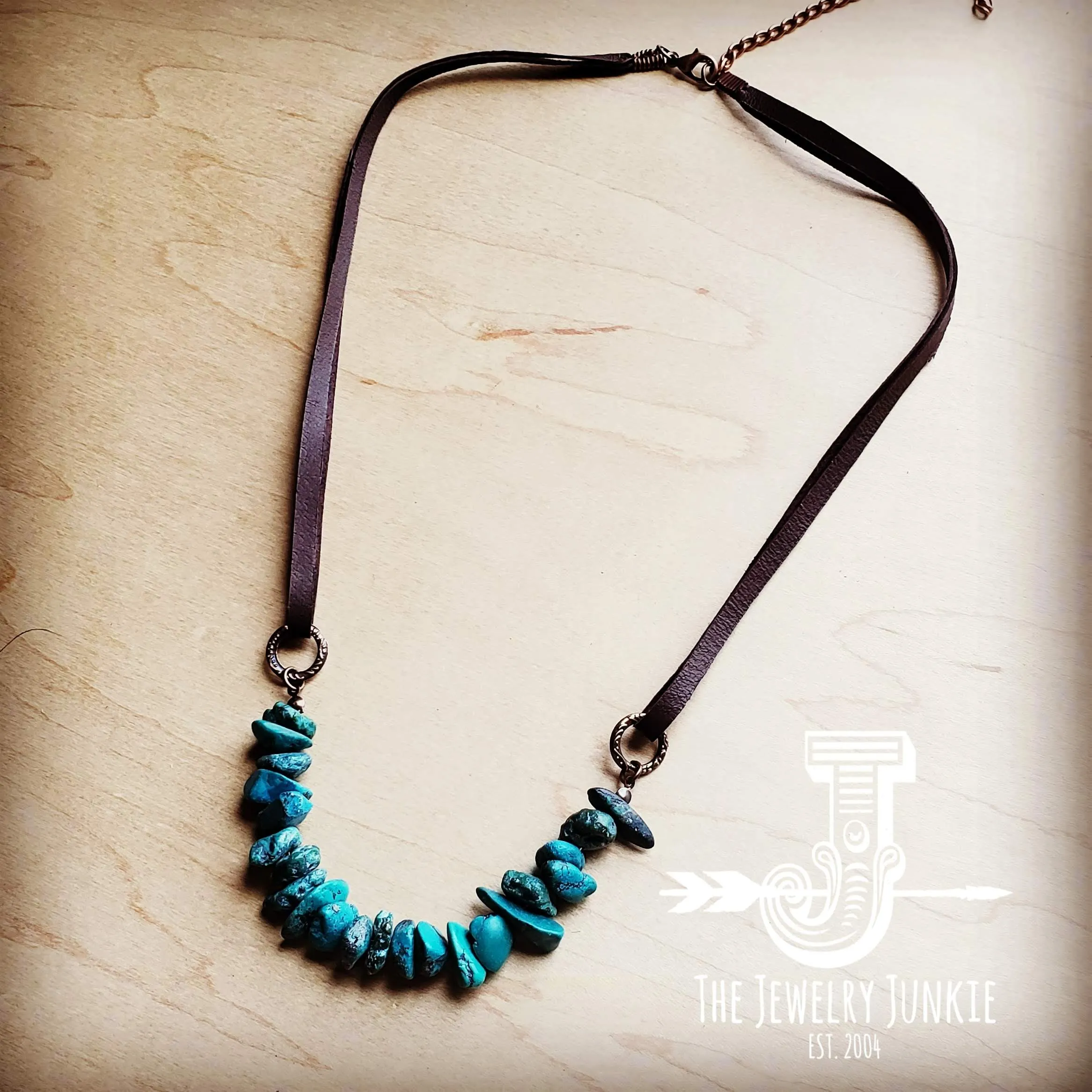 Natural Turquoise Leather Cord Necklace /Stuffology Boutique