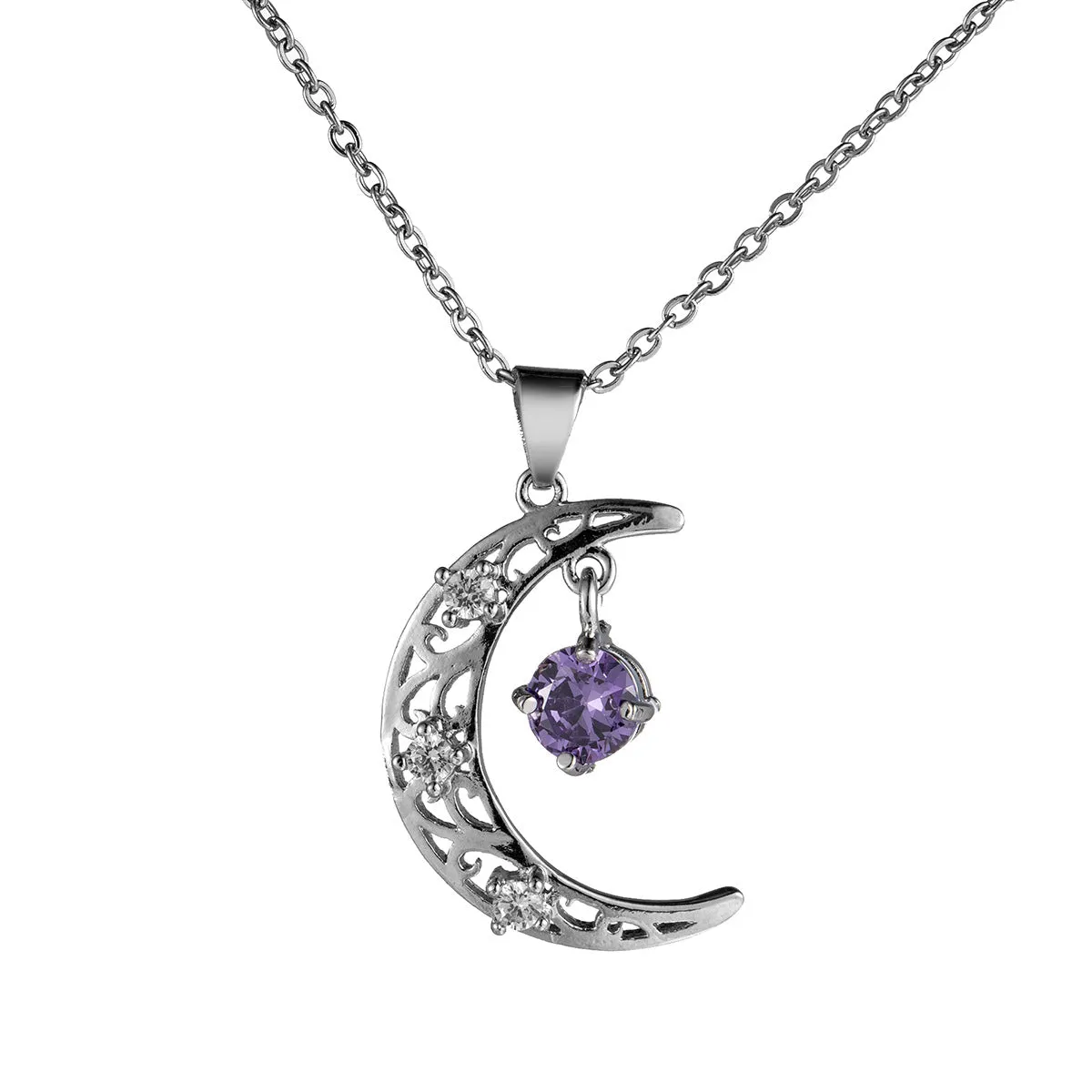 Navy Crystal & Cubic Zirconia Filigree Crescent Moon Pendant Necklace