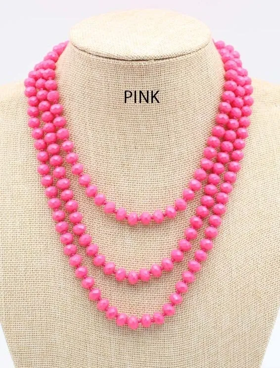 *Neon Pink Beaded 60" Layering Necklace