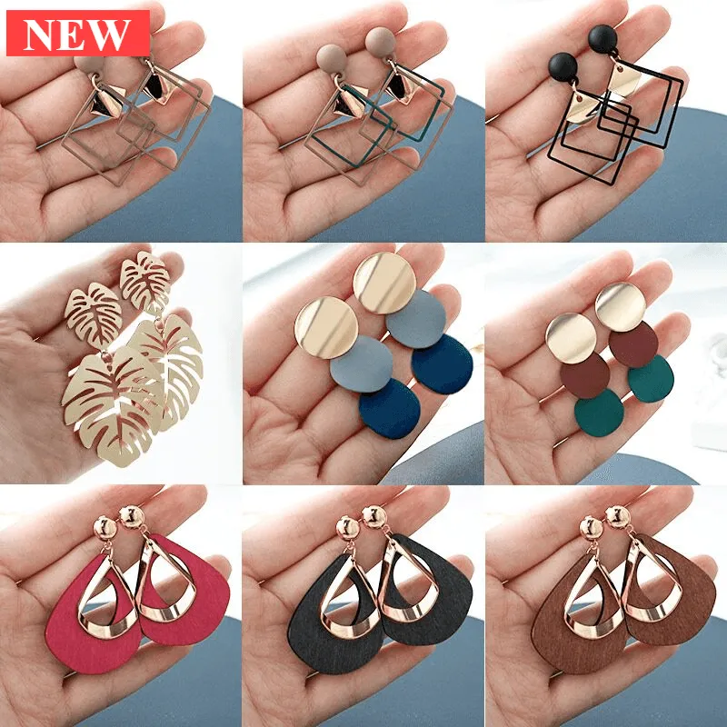 New Elegant Luxury Vintage Geometric Gold Dangle Drop Earrings For Women And Female Wedding