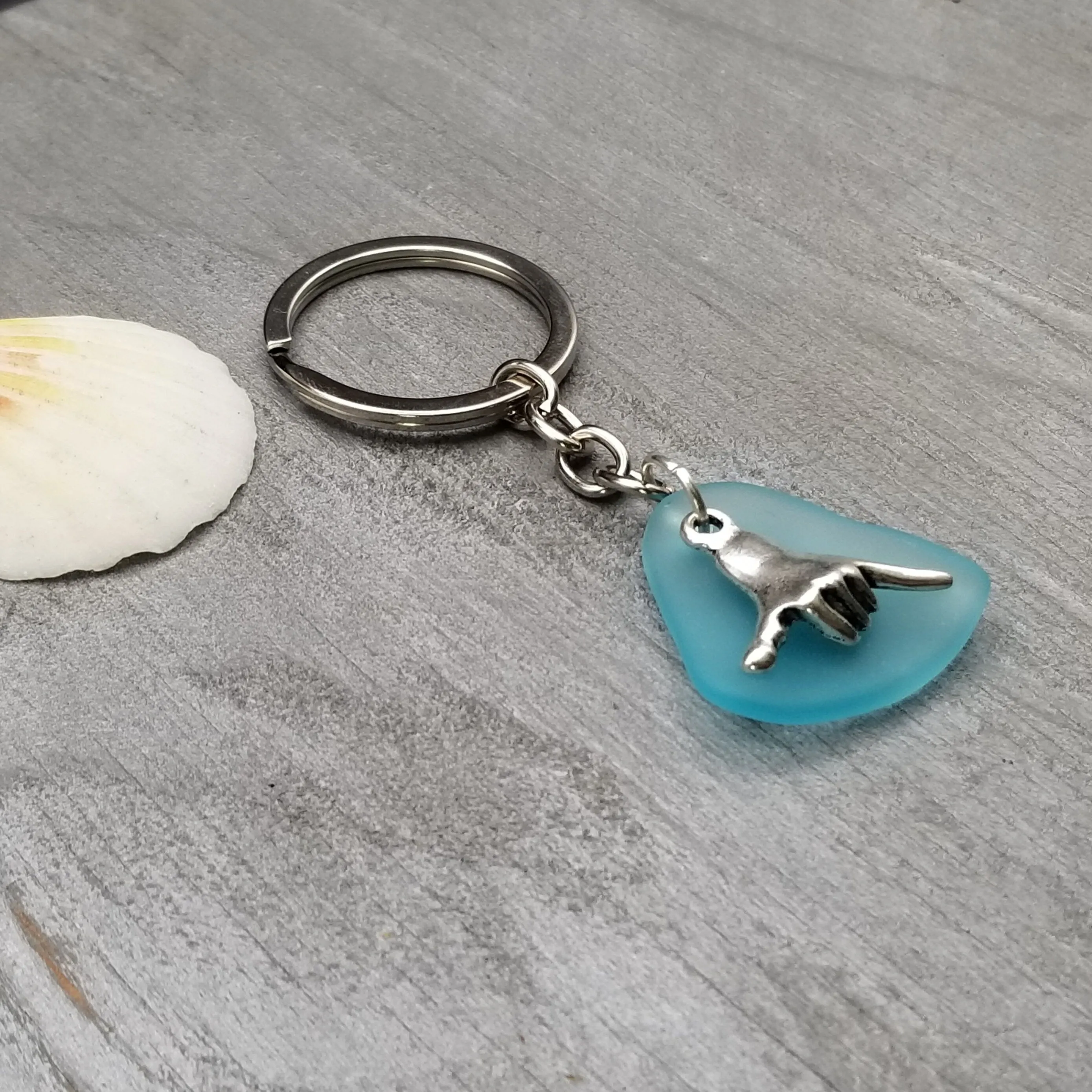 NEW Hawaiian Jewelry Sea Glass Jewelry, Sea Glass  Keychain Unisex Gift, For Men or Women, Shaka Charm