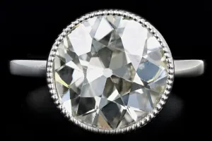 New Platinum 4.52 Carat Old European Diamond Bezel Engagement Ring