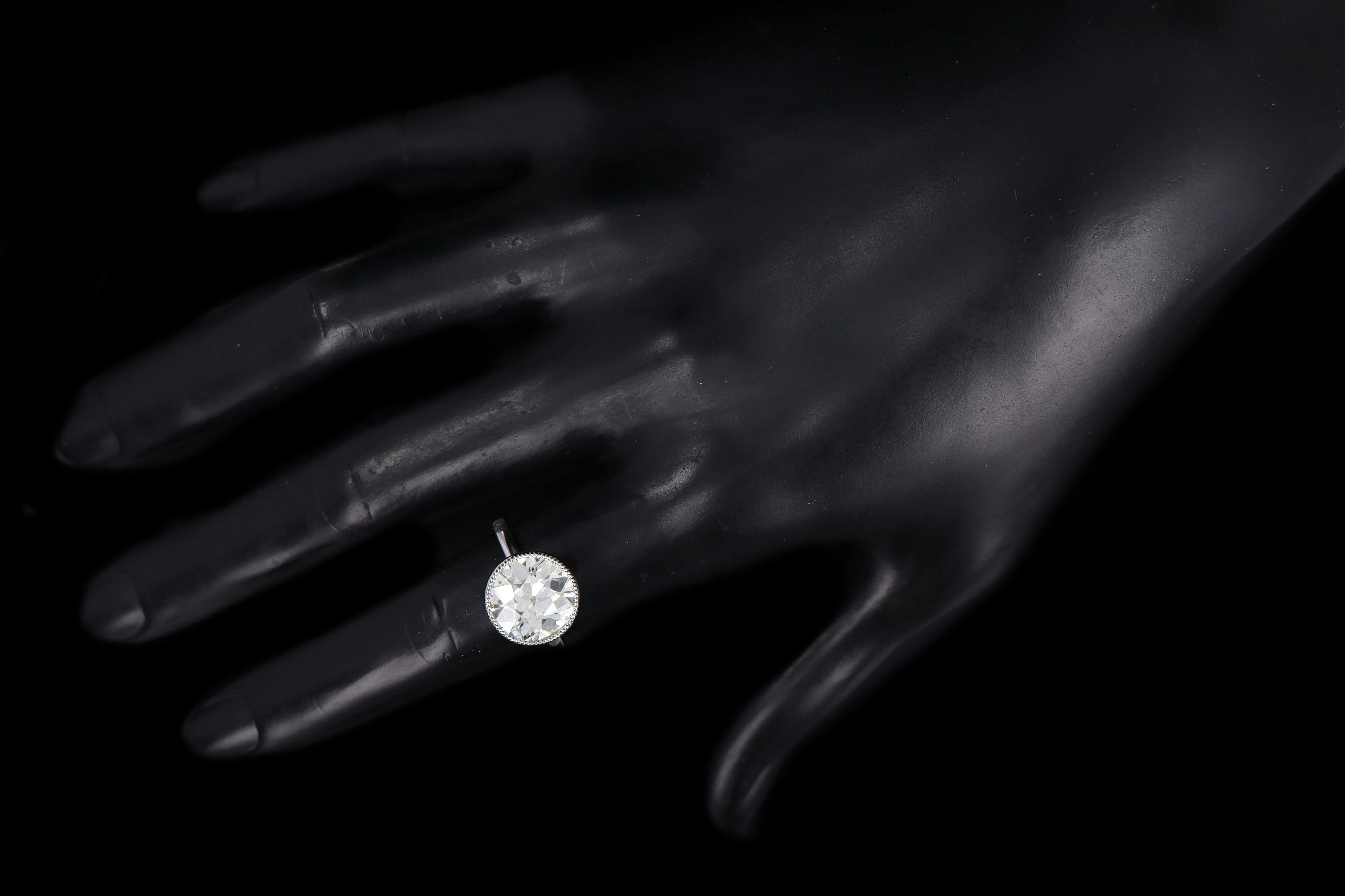 New Platinum 4.52 Carat Old European Diamond Bezel Engagement Ring