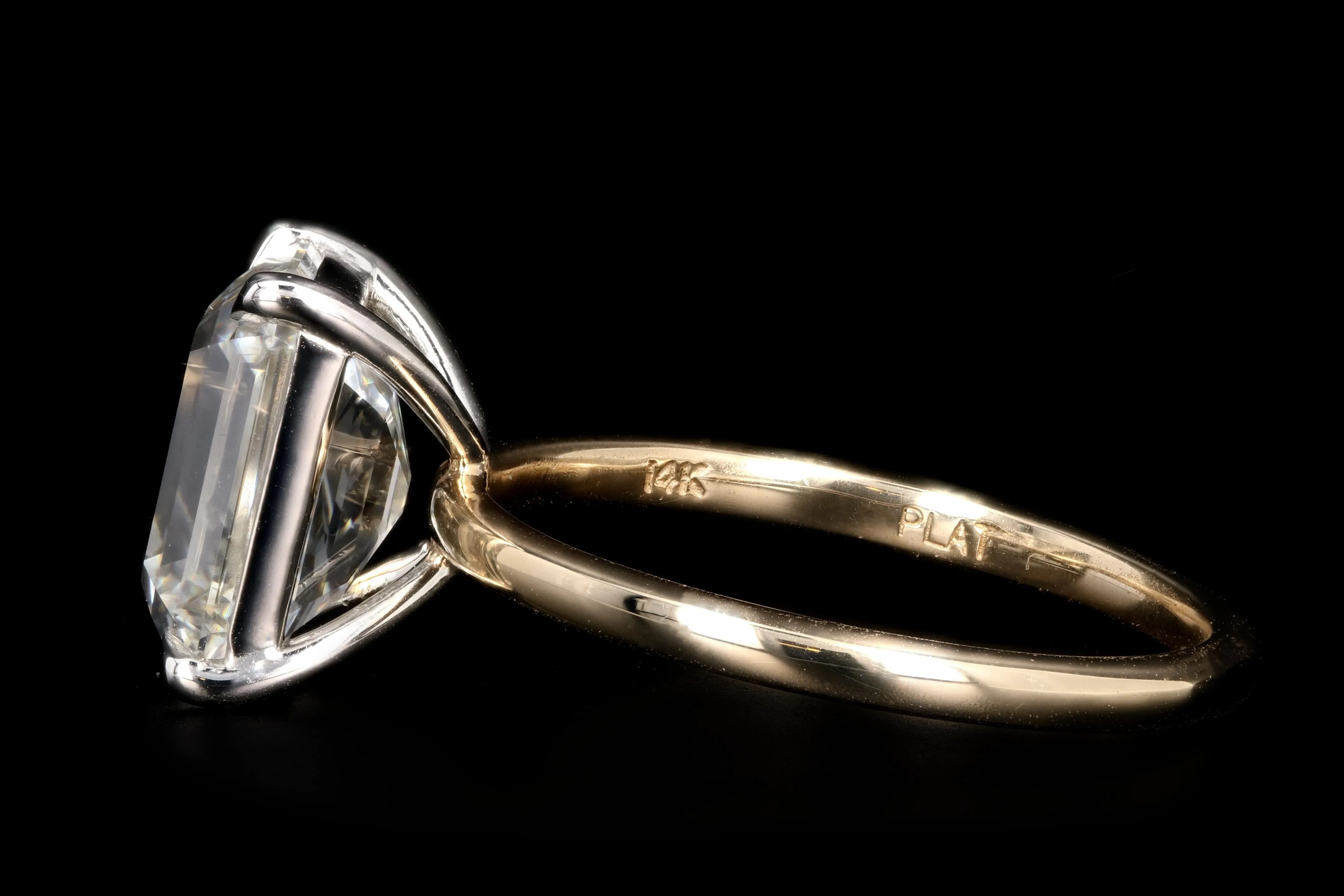 New Platinum and 14K Yellow Gold 4.30 Emerald Cut Diamond Engagement Ring GIA Certified