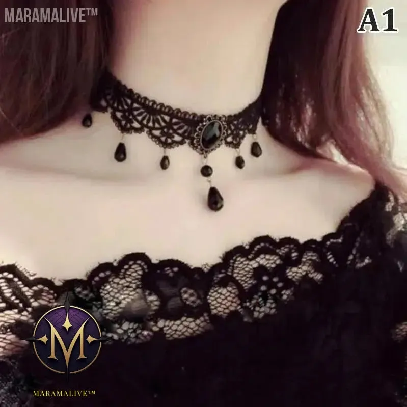 New Sexy Gothic Chokers Crystal Black Lace Neck Choker Necklace Vintage Victorian Women Chocker Steampunk Jewelry