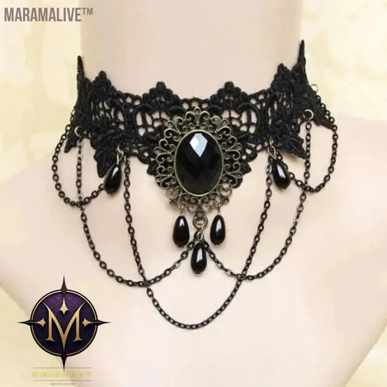 New Sexy Gothic Chokers Crystal Black Lace Neck Choker Necklace Vintage Victorian Women Chocker Steampunk Jewelry