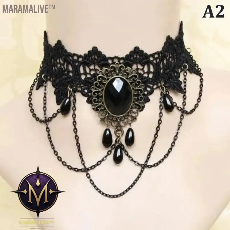 New Sexy Gothic Chokers Crystal Black Lace Neck Choker Necklace Vintage Victorian Women Chocker Steampunk Jewelry