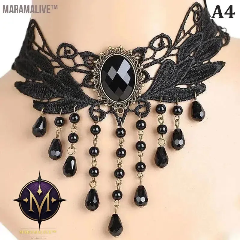 New Sexy Gothic Chokers Crystal Black Lace Neck Choker Necklace Vintage Victorian Women Chocker Steampunk Jewelry