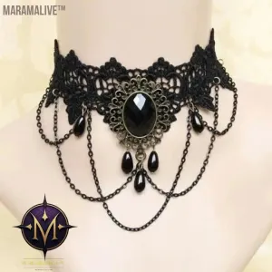 New Sexy Gothic Chokers Crystal Black Lace Neck Choker Necklace Vintage Victorian Women Chocker Steampunk Jewelry