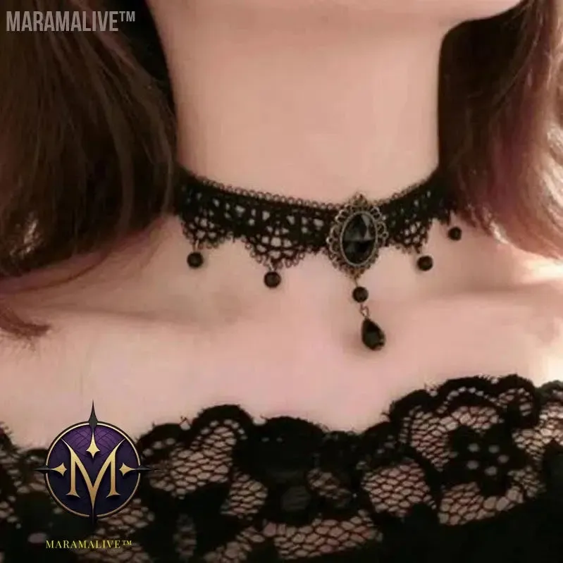 New Sexy Gothic Chokers Crystal Black Lace Neck Choker Necklace Vintage Victorian Women Chocker Steampunk Jewelry