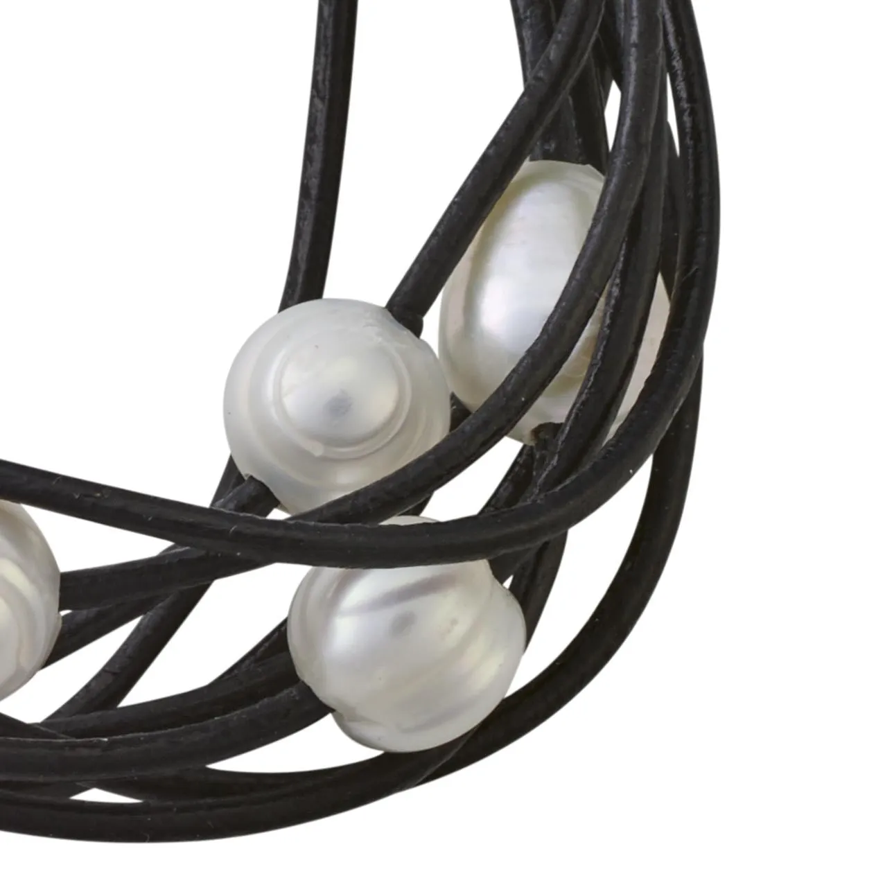 Nine-strand leather and pearl bracelet