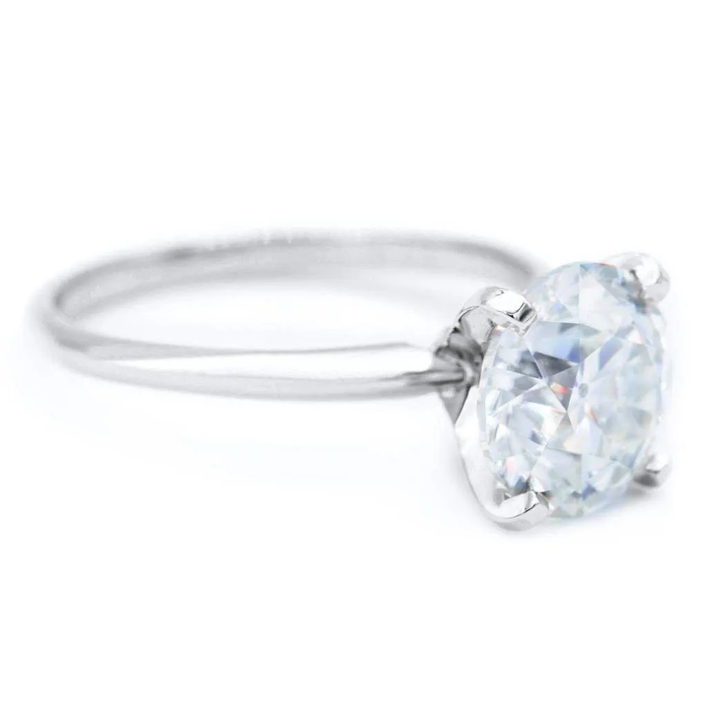 Old European Cut (OEC) Round Moissanite Platinum 4 Prongs Solitaire Ring