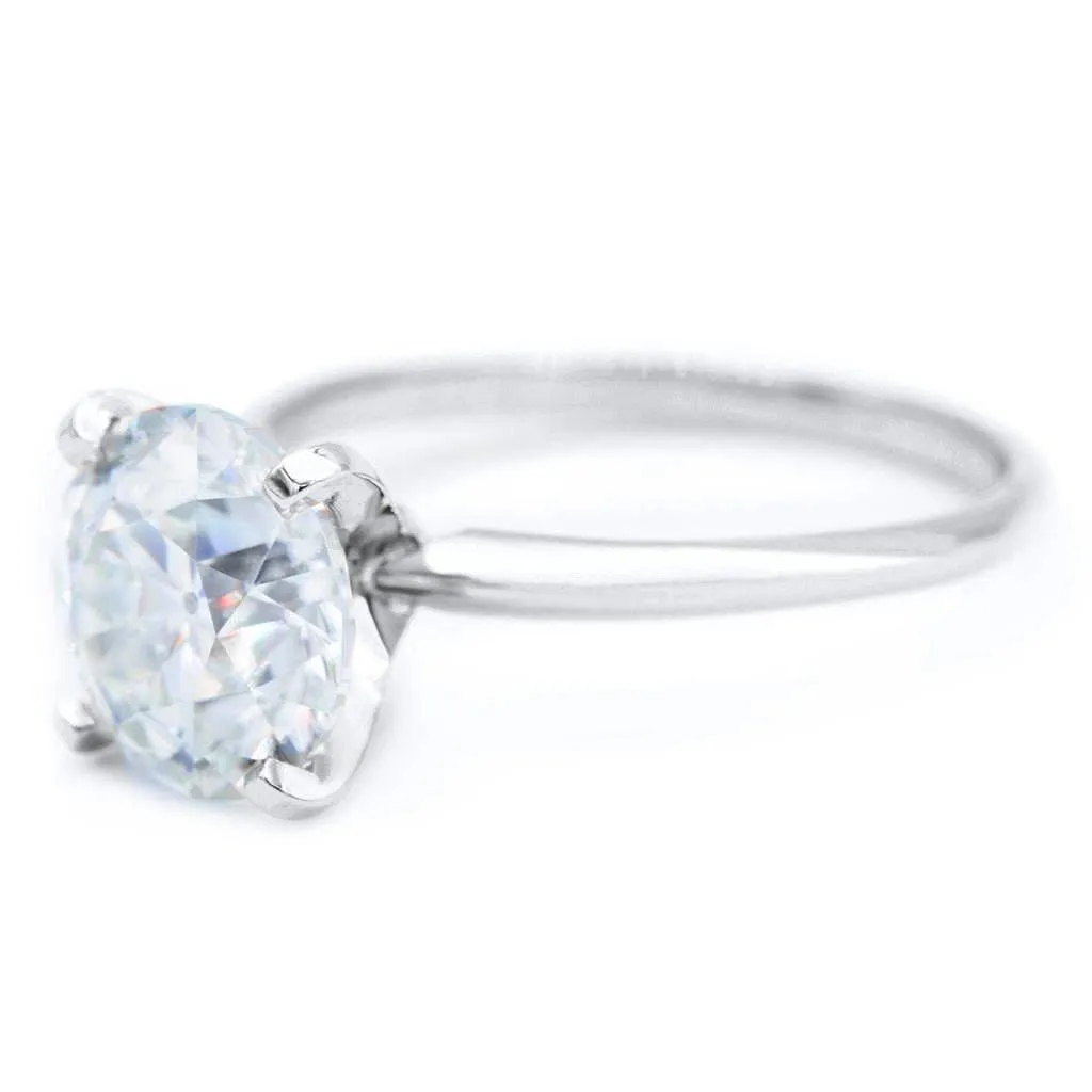 Old European Cut (OEC) Round Moissanite Platinum 4 Prongs Solitaire Ring