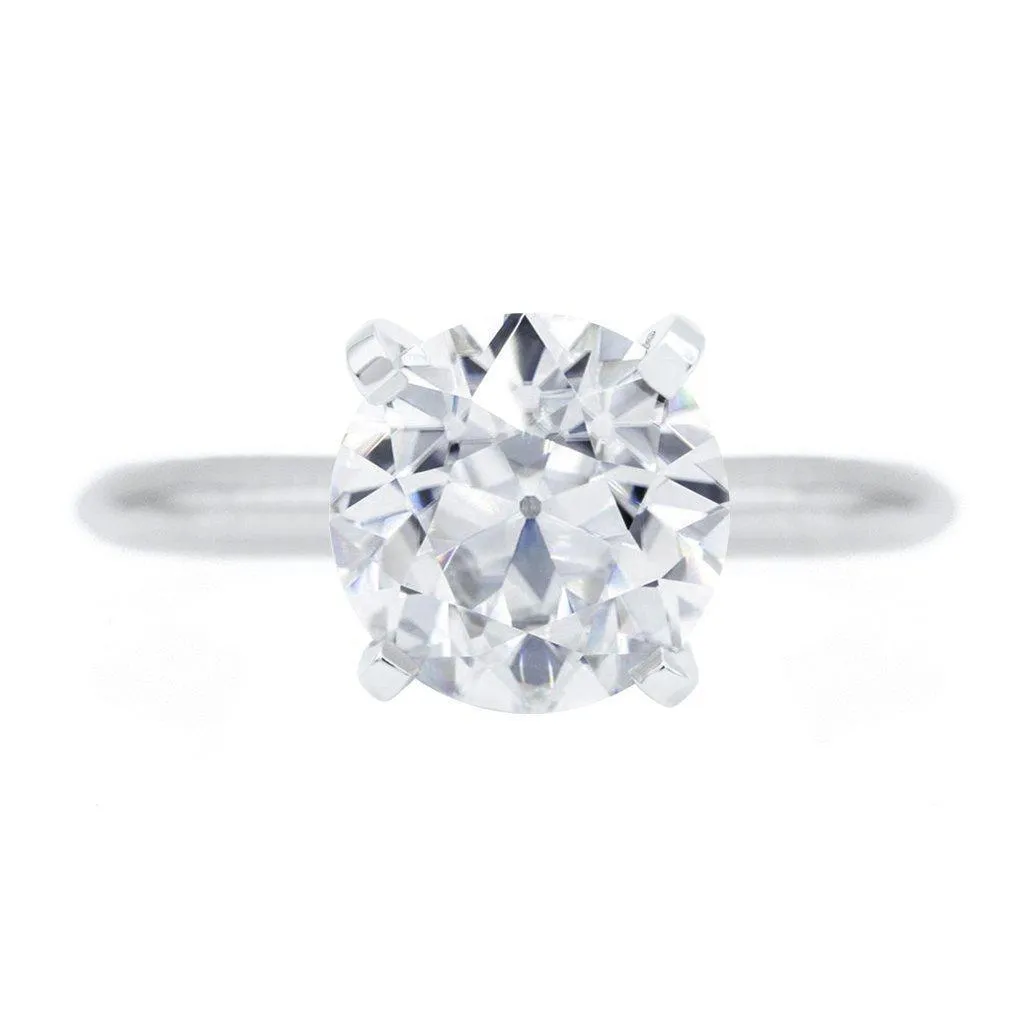 Old European Cut (OEC) Round Moissanite Platinum 4 Prongs Solitaire Ring