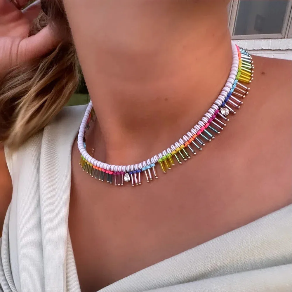 On the Fringe Beaded Collar Necklace
