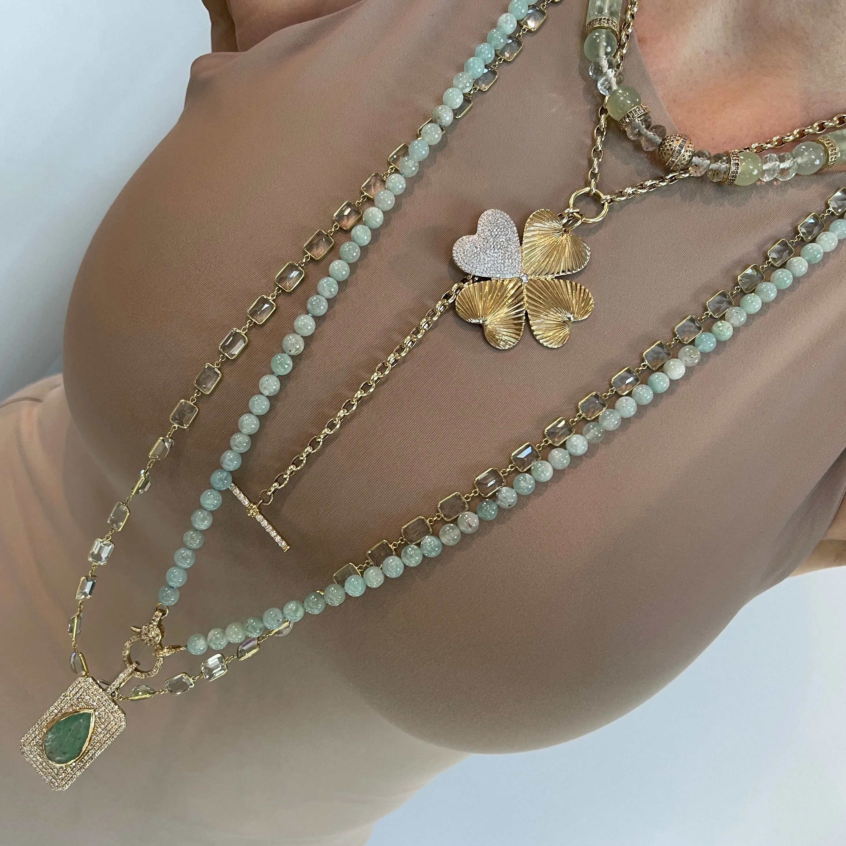 One of a Kind Green Quarts & Aquaprase Pendant Necklace