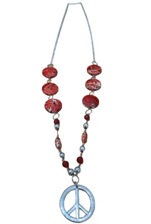 Orange Peace Beaded Necklace