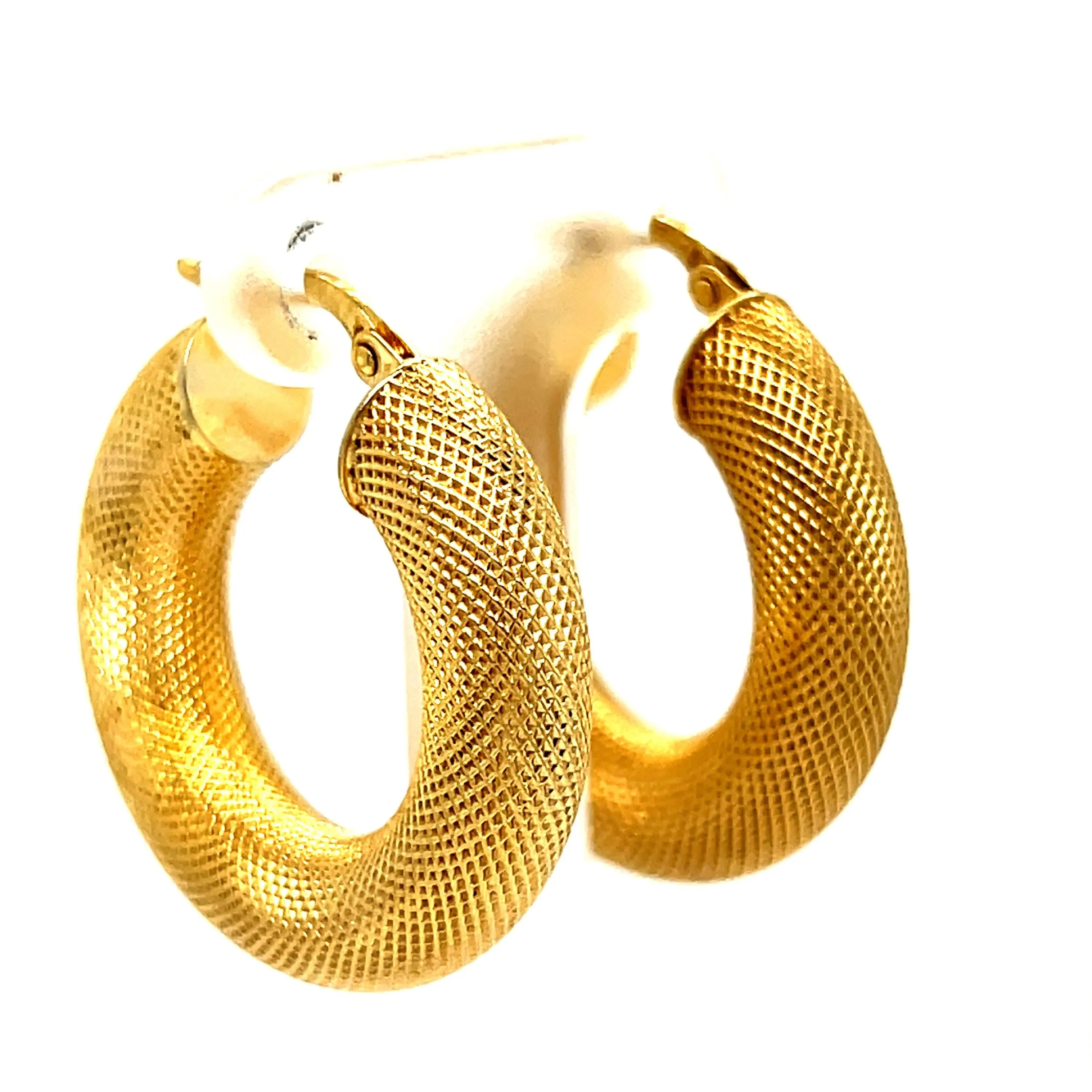 Outstanding 14K Yellow Textured Hoop Earrings.