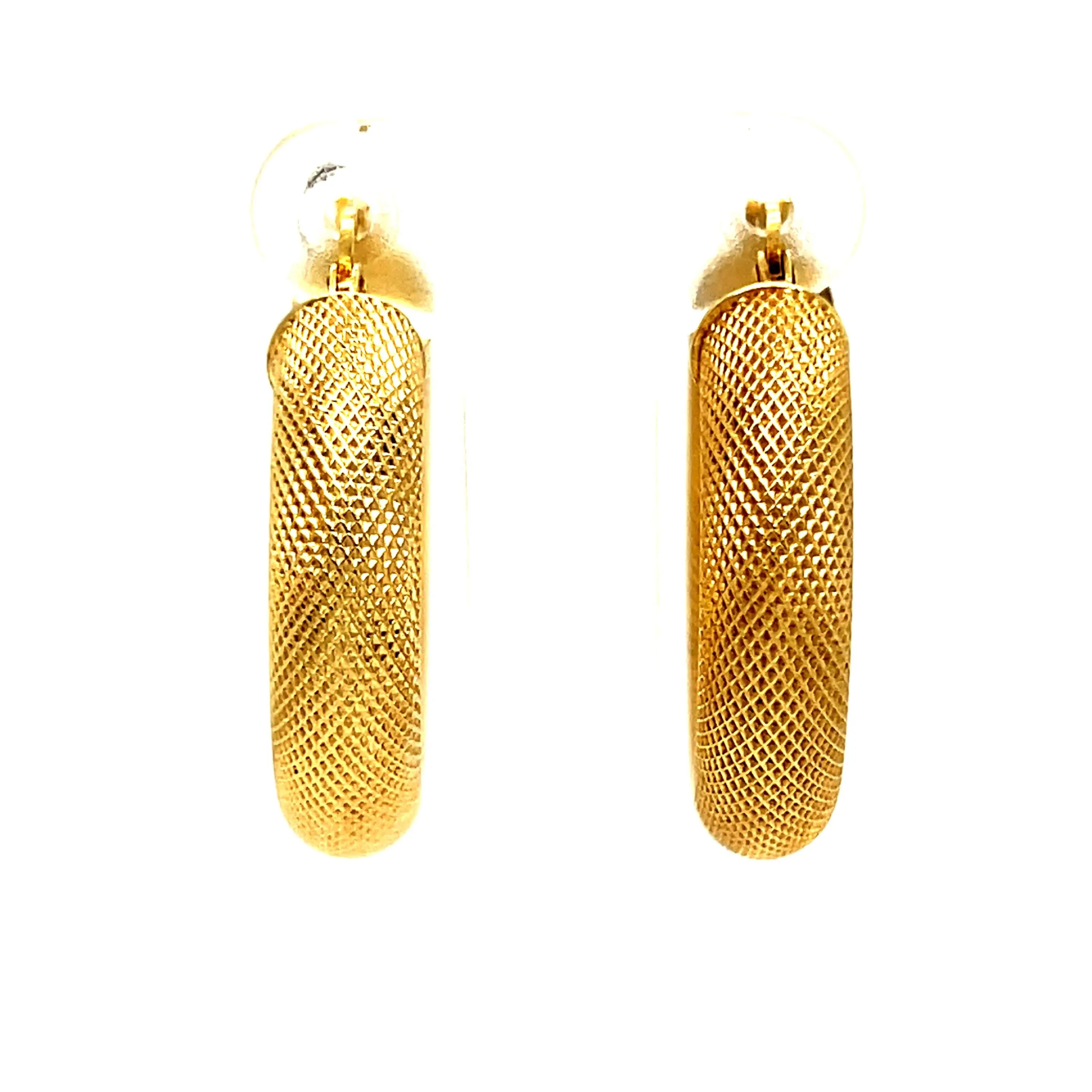 Outstanding 14K Yellow Textured Hoop Earrings.