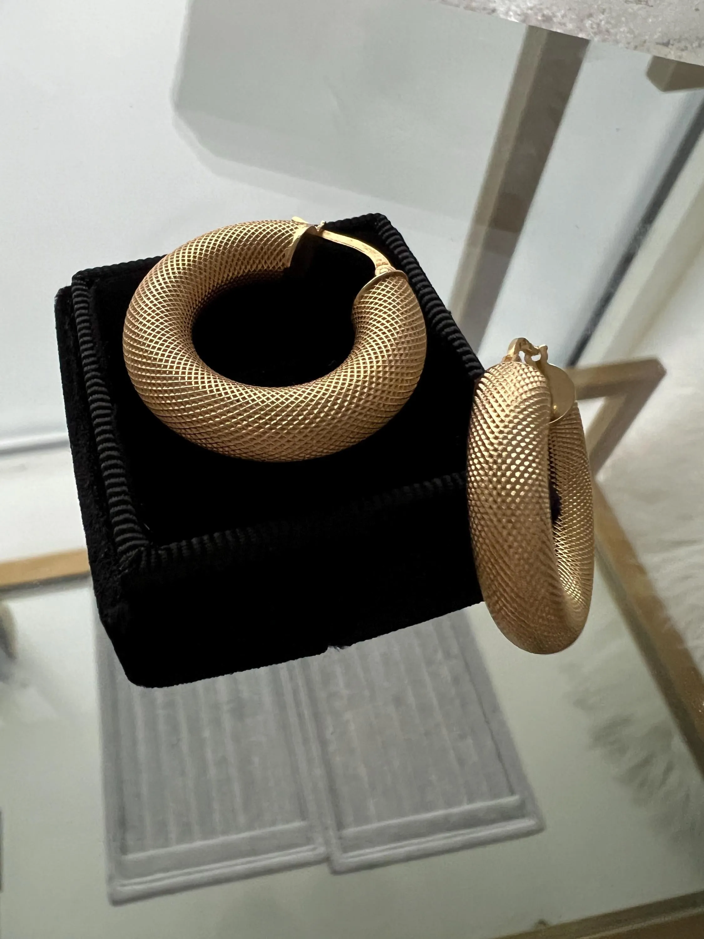 Outstanding 14K Yellow Textured Hoop Earrings.