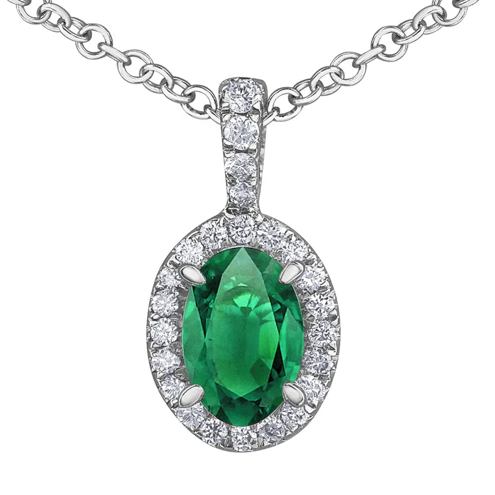 Oval Emerald Pendant with Diamond Halo